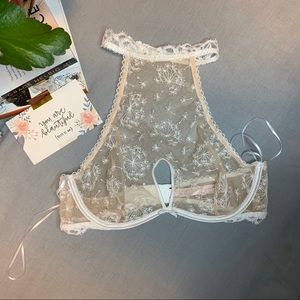 Dandelion Nude Mesh Lace Halter Underwire Bra • VS